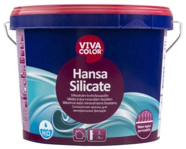 Silikatiniai mineralinių fasadų dažai Vivacolor Hansa Silicate, 2,7-9L